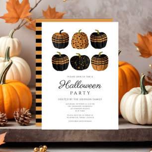 Invitación Calabazas Negras Naranjas Lindas Halloween