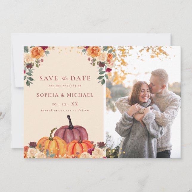 Invitación Calabazas otoñales Caída Foto Guardar la fecha (Anverso)