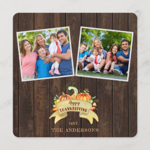 Invitación Calabazas otoñales Fotografía de madera Feliz Día 