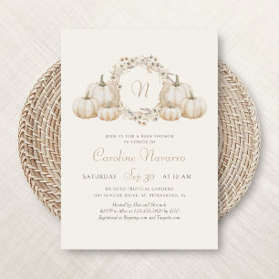 Invitación Calabazas otoñales Monograma Otoño Baby Shower