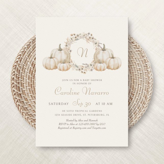 Invitación Calabazas otoñales Monograma Otoño Baby Shower (Subido por el creador)
