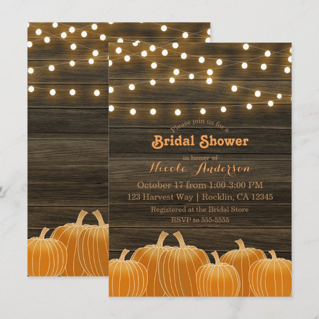 Invitación Calabazas otoñales y cadenas iluminan la ducha de  (Anverso / Reverso)