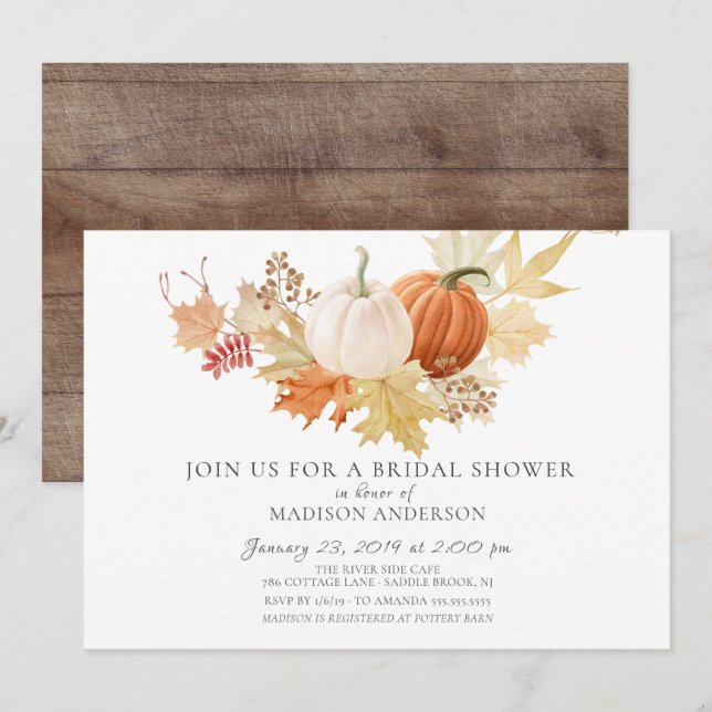 Invitación Calabazas otoñales y hojas ducha de novia (Anverso / Reverso)