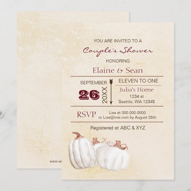 Invitación Calabazas rusas blancas caen en la ducha de la nov (Anverso / Reverso)