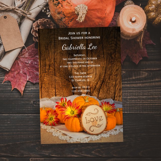 Invitación Calabazas rusas caen en la ducha nupcial (Set a cozy tone for your Autumn event with a charming Rustic Pumpkins Fall Bridal Shower Invitation.)
