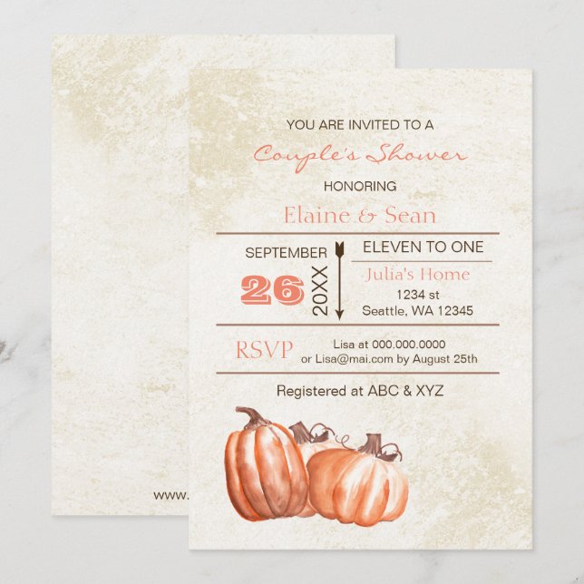Invitación Calabazas rusas de acuarela caen en la ducha de la (Anverso / Reverso)