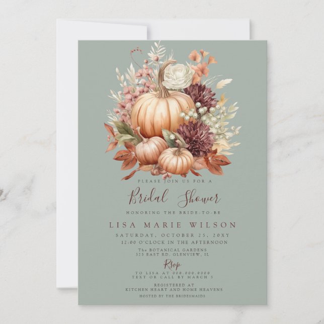 Invitación Calabazas rusas de borgoña caen en ducha de novia (Anverso)