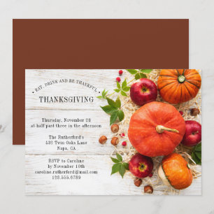 Invitación Calabazas Rústicas Amigables Acción de Gracias
