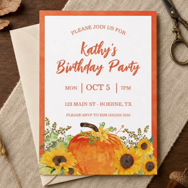 Invitación Calabazas Rústicas Cumpleaños de Otoño (Rustic Pumpkins Fall Birthday Invitation)