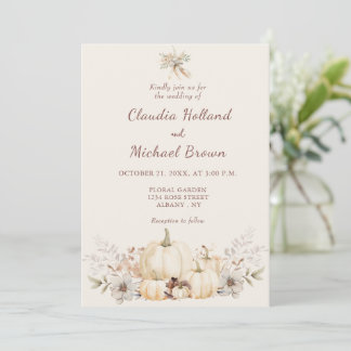 Invitación Calabazas rusticas de color de agua elegante Boda