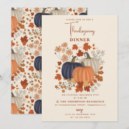 Invitación Calabazas rusticas Flores salvajes Cena de Acción