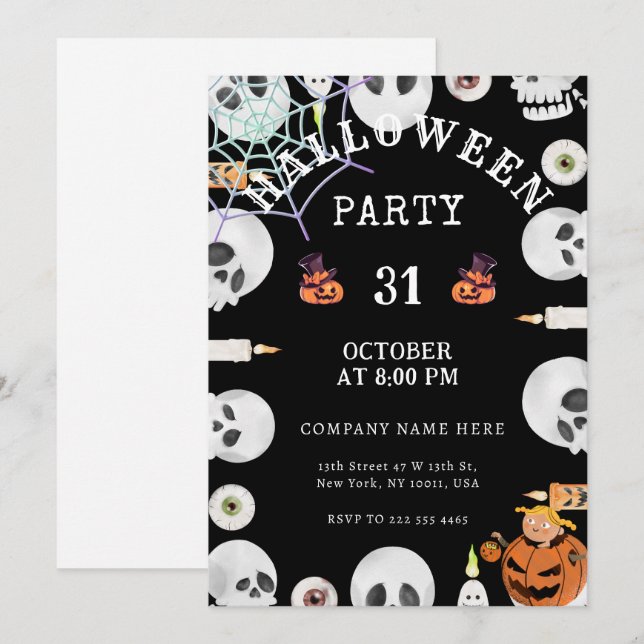 Invitación Calabazas | Spider Web Halloween Office Fiesta Neg (Anverso / Reverso)