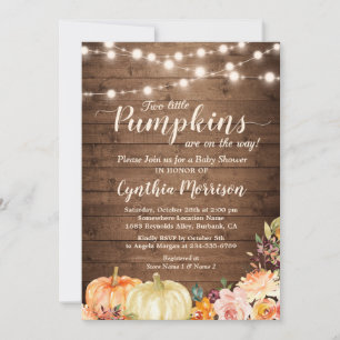 Invitación Calabazas Twin Baby Rustic Shower String Luces