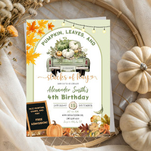 Invitación Calabazas verdes dejan y pilas de heno cumpleaños