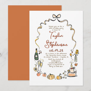 Invitación Calabazas Whimsical Funky Mano dibujada otoño Cump
