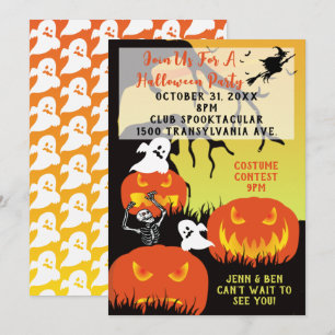 Invitación Calabazas Y Fantasmas Nos Unen A Una Fiesta De Hal