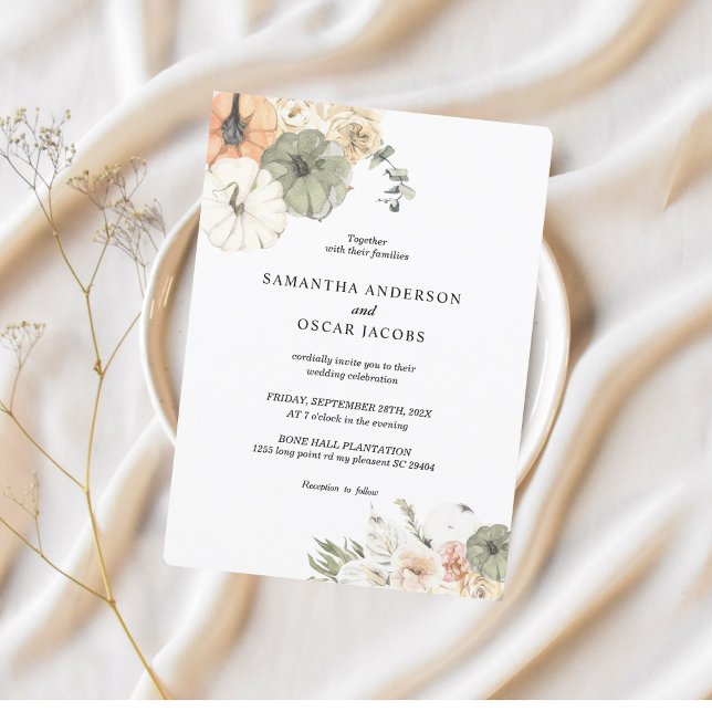 Invitación Calabazas y flores acuáticas modernas (Subido por el creador)