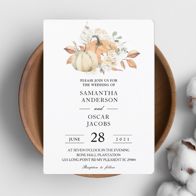 Invitación Calabazas y flores de acuarela de otoño modernas (Subido por el creador)