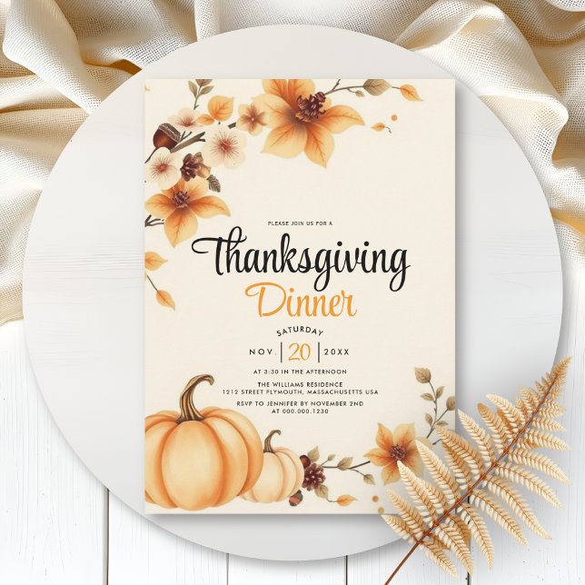 Invitación Calabazas y flores de otoño Cena de Acción de Grac (Subido por el creador)