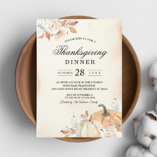 Invitación Calabazas y flores naranjas de otoño rústico