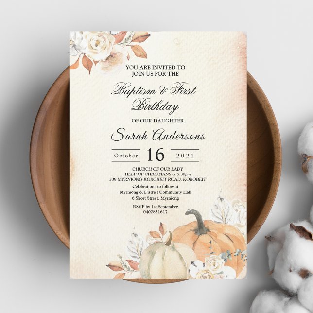 Invitación Calabazas y flores rusticas de Naranja otoñal (Subido por el creador)