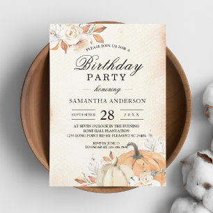 Invitación Calabazas y flores rusticas de Naranja otoñal