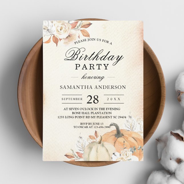 Invitación Calabazas y flores rusticas de Naranja otoñal (Subido por el creador)