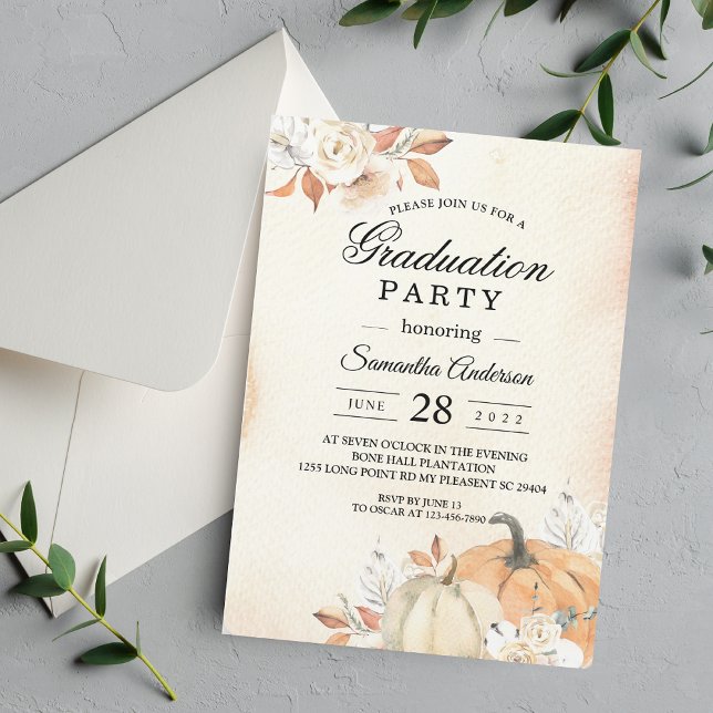 Invitación Calabazas y flores rusticas de Naranja otoñal (Subido por el creador)