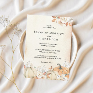 Invitación Calabazas y flores rusticas otoñales