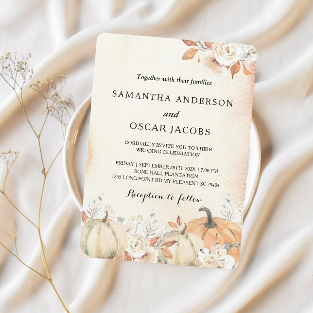 Invitación Calabazas y flores rusticas otoñales (Subido por el creador)
