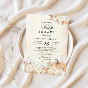 Invitación Calabazas y flores rusticas otoñales