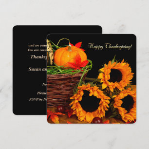 Invitación Calabazas y girasoles cena de Acción de Gracias