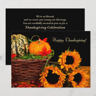 Invitación Calabazas y girasoles cena de Acción de Gracias