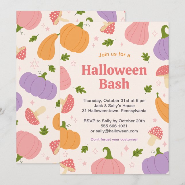 Invitación Calabazas y hongos de Halloween (Anverso / Reverso)