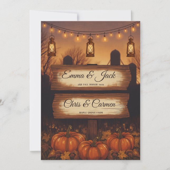 Invitación Calabazas y Linternas Boda de Otoño (Anverso)