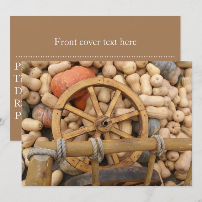 Invitación Calabazas y rueda del carrito de madera rural (Anverso / Reverso)