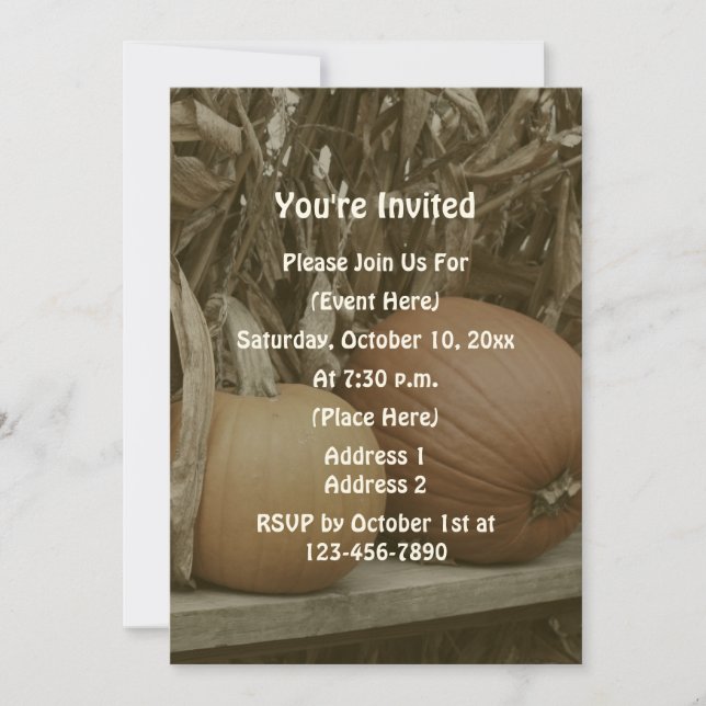 Invitación Calabazas Y Saltos De Maíz Fiesta Otoño (Anverso)