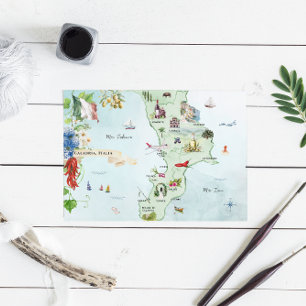Invitación Calabria, Italia   Mapa de Boda de Destino 