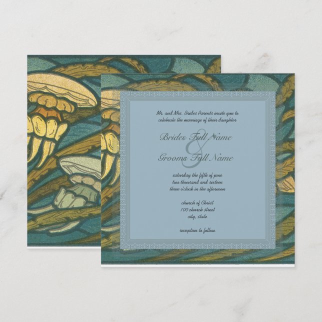 Invitación Calamar Art Nouveau - Bodas de destino Scuba (Anverso / Reverso)