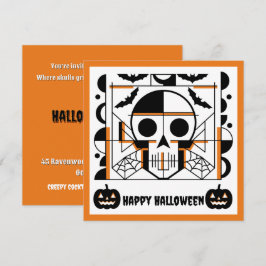 Invitación Calavera al estilo de Halloween, murciélagos, tela