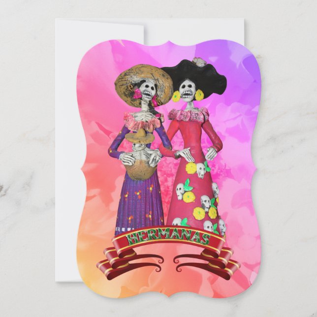 Invitación Calavera Amigas Dia De Los Muertos (Anverso)