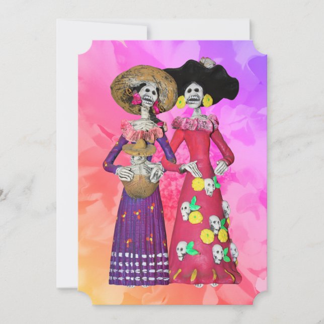 Invitación Calavera Amigas Dia De Los Muertos (Anverso)