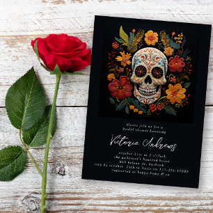 Invitación Calavera azucarera Flores Gótica Bridal Shower