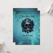 Calavera azul oscuro con rosas