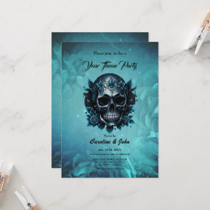 Invitación Calavera azul oscuro con rosas