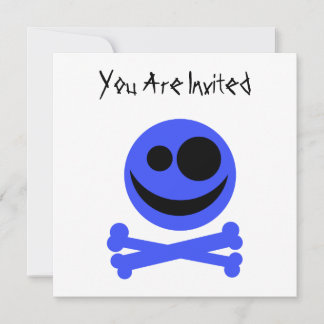 Invitación Calavera azul y huesos cruzados.