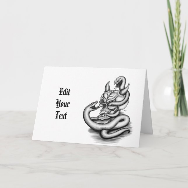 Invitación Calavera - Cabeza malvada con serpiente (Anverso)