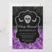 Calavera con Brillo Morado y Telaraña Cumpleaños 2