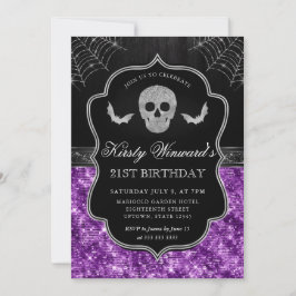 Invitación Calavera con Brillo Morado y Telaraña Cumpleaños 2