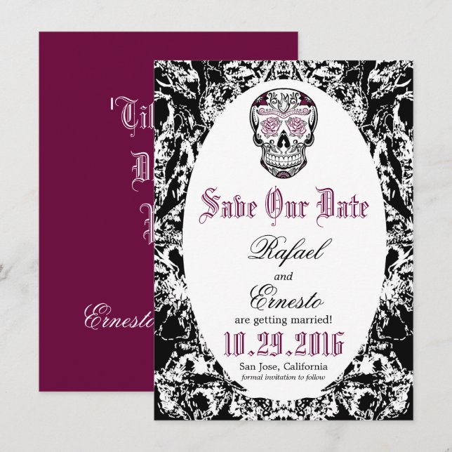 Invitación Calavera de azúcar abstracta gótica guardar la fec (Anverso / Reverso)